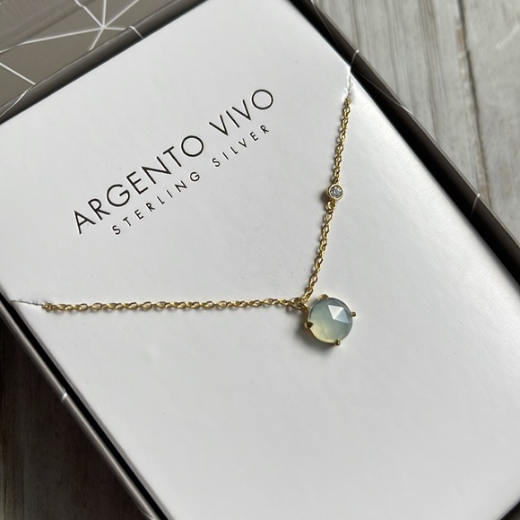 LAST ONE Argento Vivo Blue Green Chalcedony & Crystal Necklace Gold NEW - Picture 4 of 4